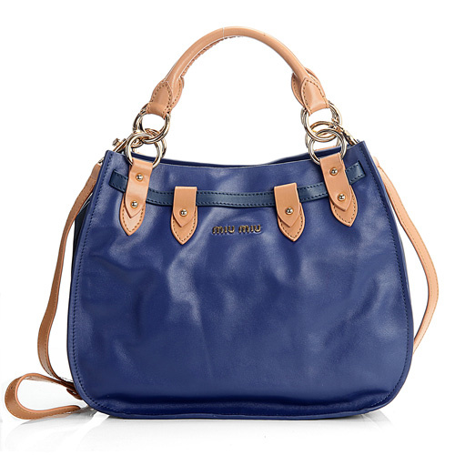 1783 Miu Miu Nuova Napa Leather Tote Bag 1783 Blu